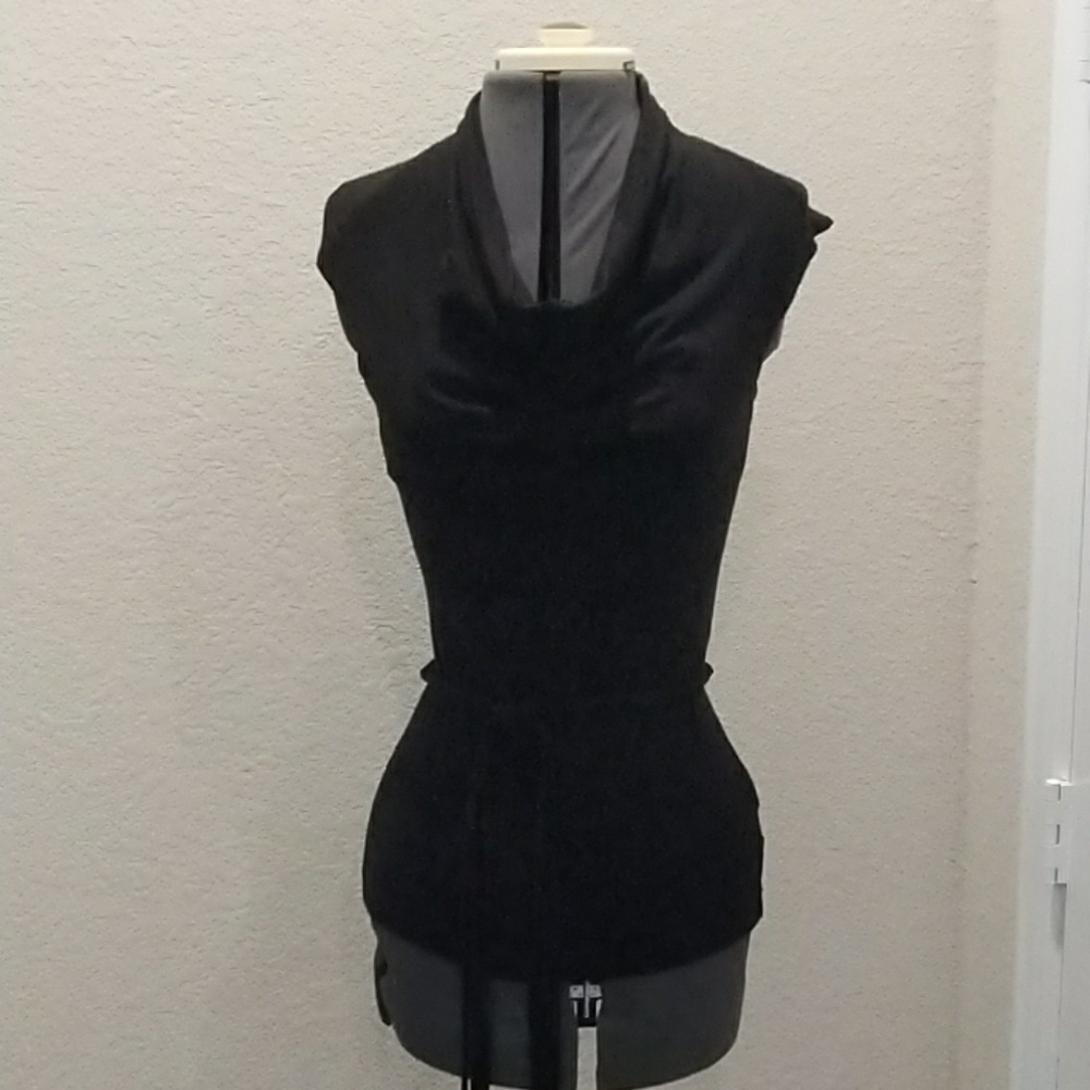 Women's stretchy cowl neck black top